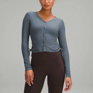 LULULEMON SIDE CINCH RIBBED CARDIGAN IRON BLUE SIZE 14